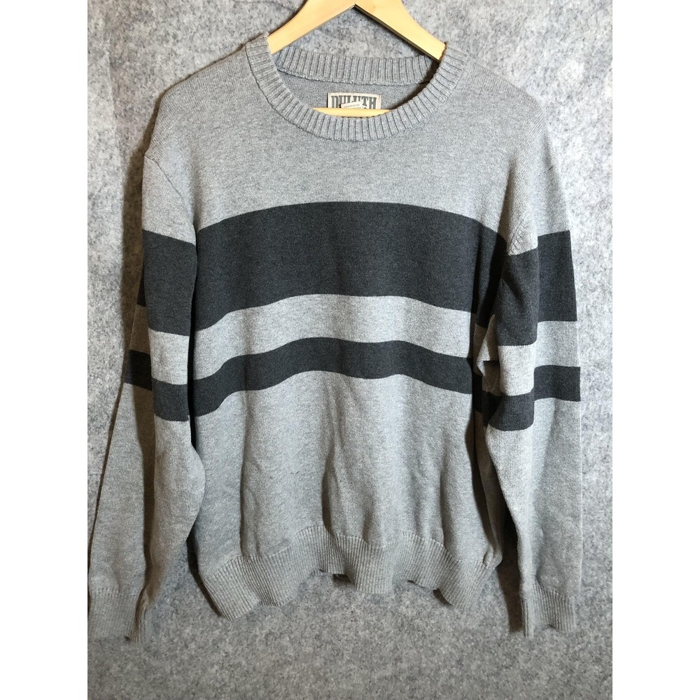 Duluth Trading Co Sweater Mens XL Gray Stripe Crewneck Pullover Knit Casual